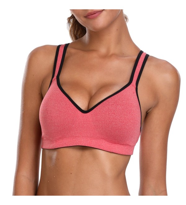 Women Strappy Wirefree Yoga Sports Bra Support Workout Padded Running Bra Coral Cg186uyw2d0 