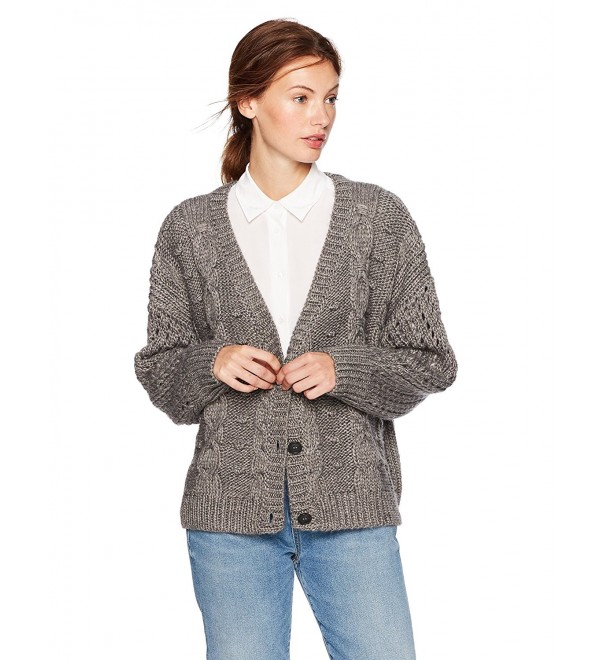 Women's V-Neck Cable Cardigan - Heather Grey - C9185O7CLS2