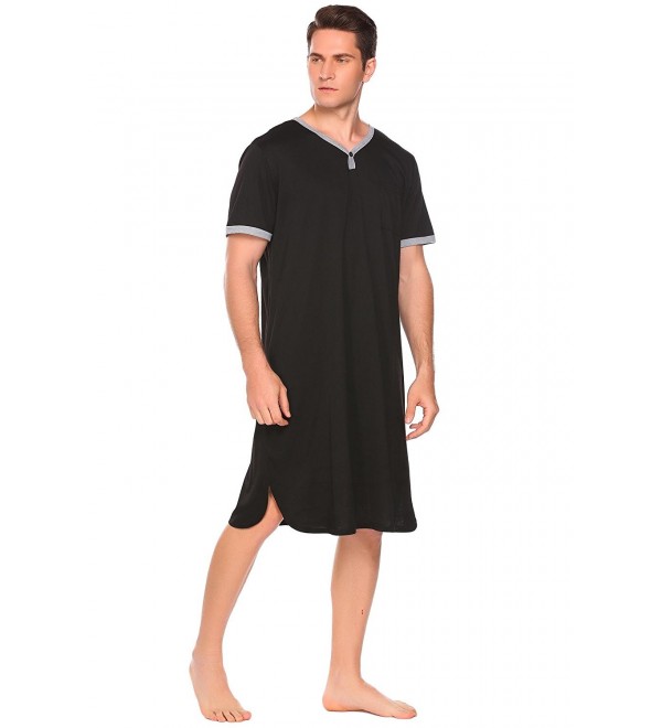 Men's Cotton Nightshirt Short Sleeve Sleep Shirt Loose Nightgown ...