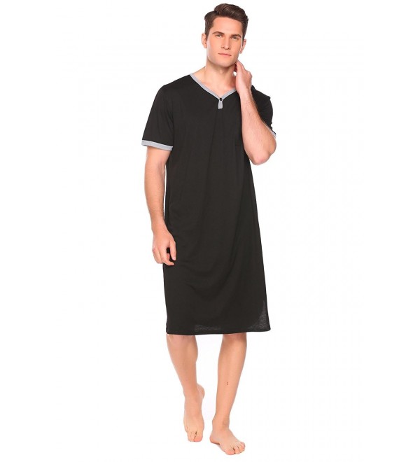 Men's Cotton Nightshirt Short Sleeve Sleep Shirt Loose Nightgown ...