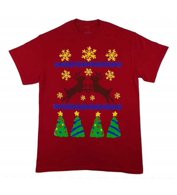 Ugly Christmas Sweater Reindeer T-Shirt- Cardinal Red - Large - C311O6KRLXL