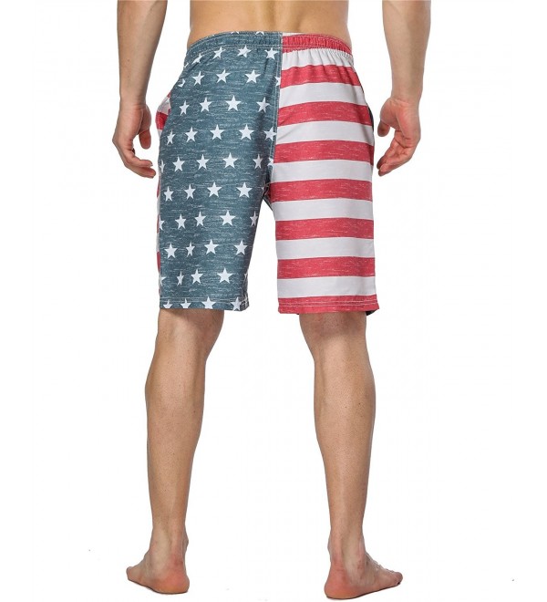 Mens USA American Flag Board Shorts Elastic Waist Swim Trunks With ...