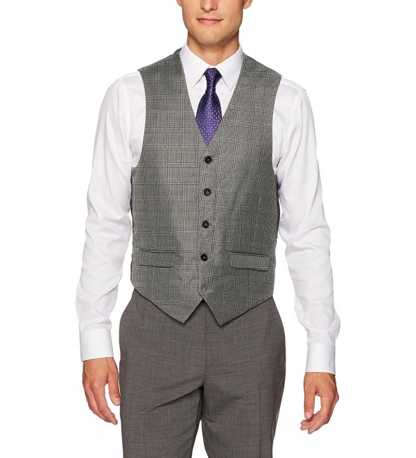 Men's Plaid Regular Fit Suit Seperate Vest - Black/White - CN17Z3M2GDT