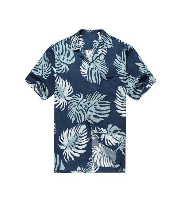 Men's Hawaiian Shirt Aloha Shirt Palm Leaves In Navy Blue - Palm Leaves ...