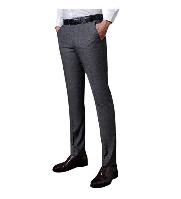 Men's Dress Pants Solid Cotton Flat Front Slim Fit Straight Leg Casual ...