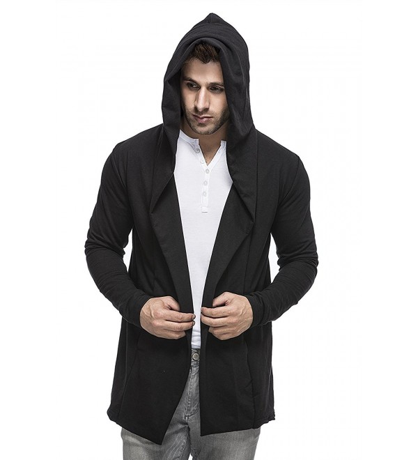 Men's Cotton Blend Hooded Cardigan - Black - CN12KPLV0DL