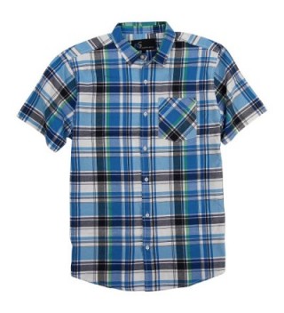 Men's Plaid Button Down Short Sleeve Shirt - Blue/White - CH184CLSXN5
