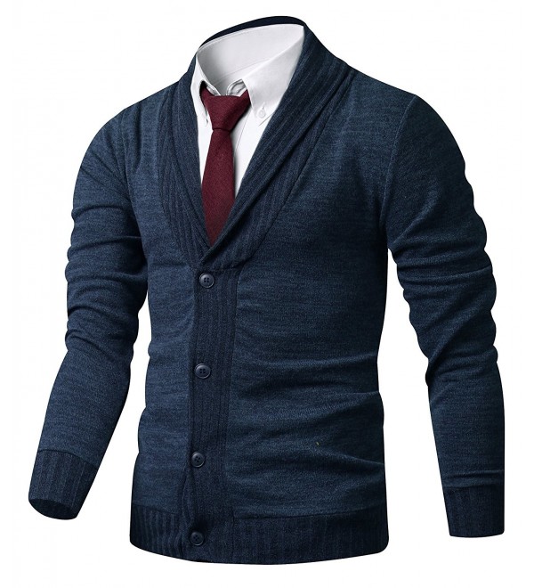 Mens Slim Fit Basic Button Up Shawl Collar Knit Cardigan Sweater - A ...
