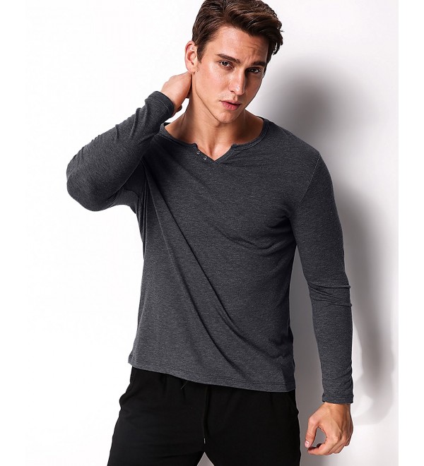 Men's Long Sleeve T Shirt Cotton Tee Shirts V Neck Slim Fit Tops - Dark ...