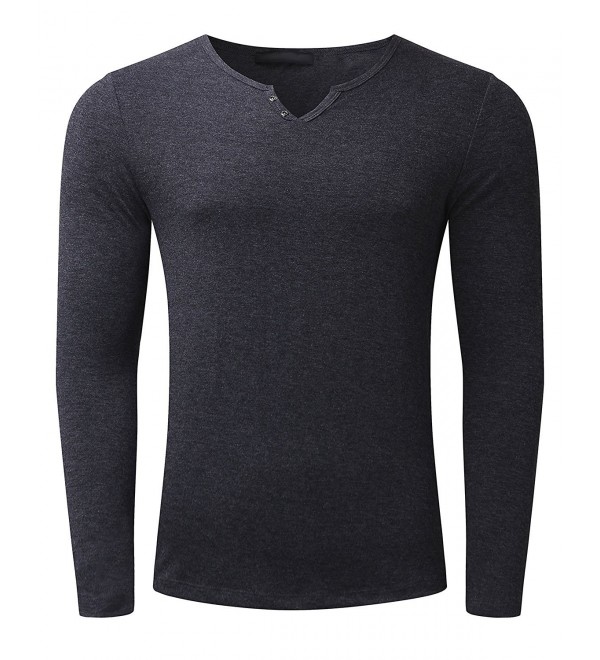 Men's Long Sleeve T Shirt Cotton Tee Shirts V Neck Slim Fit Tops - Dark ...