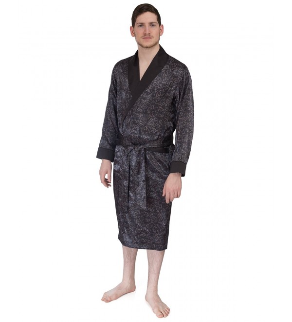 Mens Classic Premium Long Lightweight Paisley Satin Robe - Grey ...