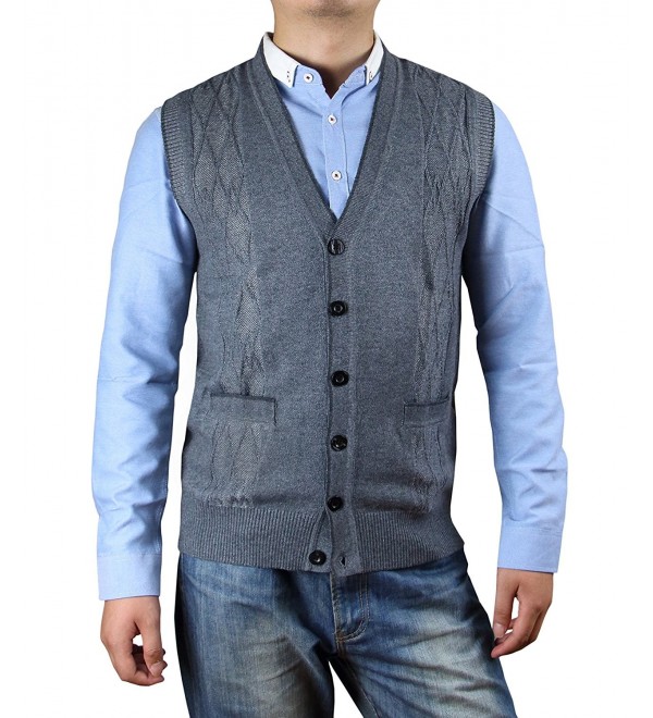 Mens Solid Color Argyle Pattern Button Down Sweater Vest With Pockets Medium Gray Cb12masshiw 0072