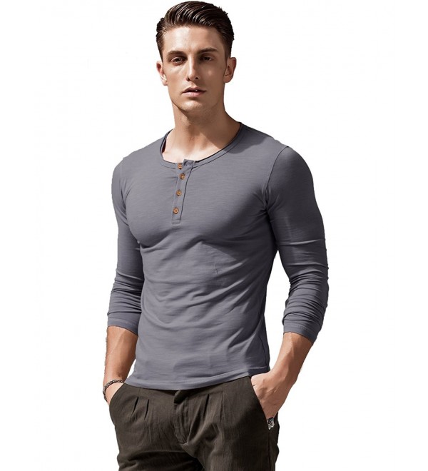 Mens Long Sleeve Button Up Henley Shirts Stretchy Slim Fit Athletic ...