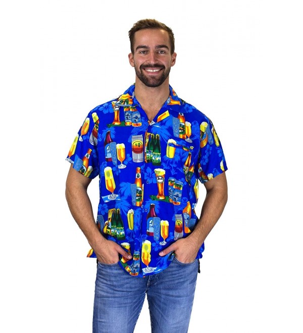 Funky Hawaiian Shirt For Men Short Sleeve Front-Pocket Beer Party Blue ...