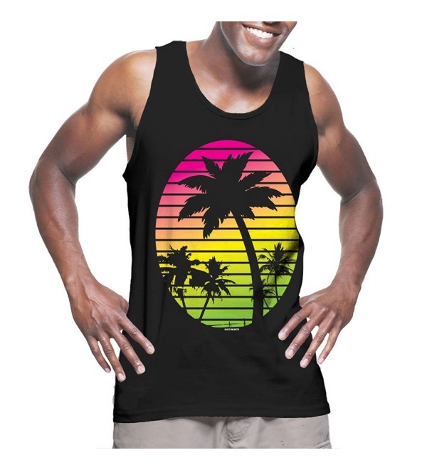 Mens Sunset With Coconut Trees Tank Top T-shirt - Black - CY12G0KPMMB