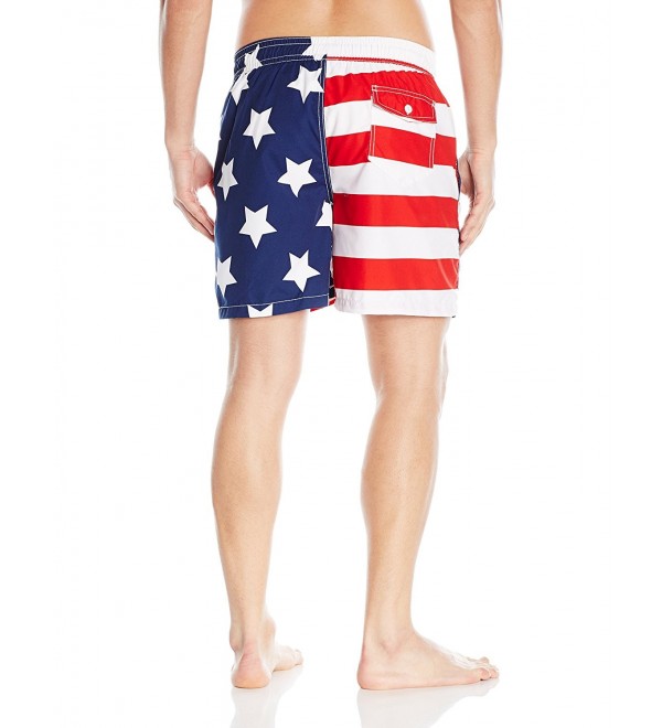 Men's USA Flag Patriotic Volley Swim Trunks - Red White/Blue - CC12O2ZRHGQ