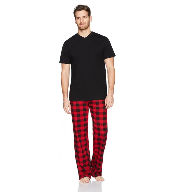 Men's V-Neck Tee and Sleep Pant - Red Plaid - CY18767WAW2