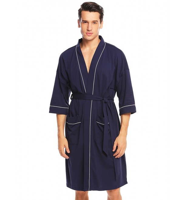 Men's Robes 3/4 Sleeve Bathrobe Comfort Sleepwear Kimono Robe - Cotton ...
