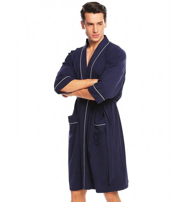 Men's Robes 3/4 Sleeve Bathrobe Comfort Sleepwear Kimono Robe - Cotton ...