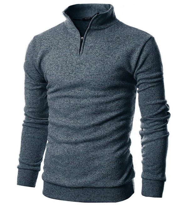 Mens Slim Fit Cable Knit Quarter Zip Long Sleeve Turtle Neck Pullover ...
