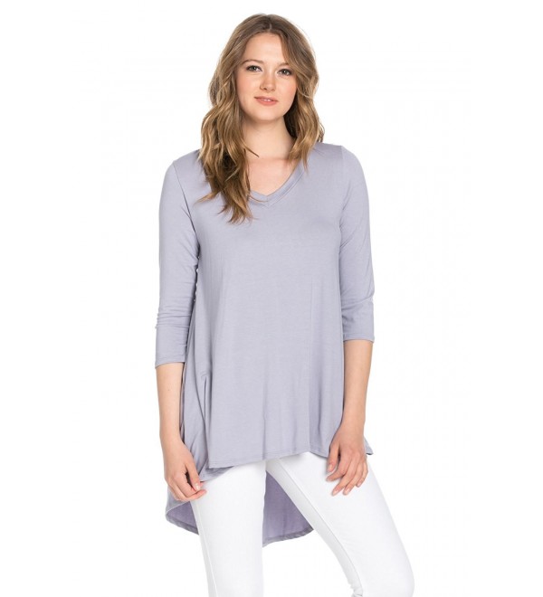 Womens 3/4 Sleeve High Low Tunic V Neck Top Made In USA - Lilac ...