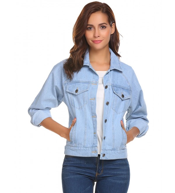 Women's Basic Denim Jean Jacket Classic Truker Jackets - Blue - C1187DNG2CK