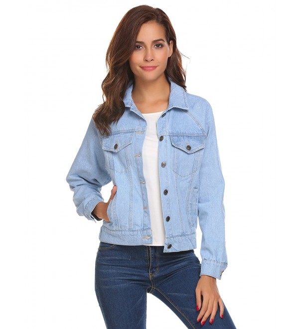 Women's Basic Denim Jean Jacket Classic Truker Jackets - Blue - C1187DNG2CK