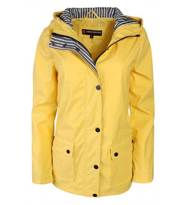 Women's Lightweight Hooded Raincoat Jacket - Soft Yellow - CV189ZZK5ES