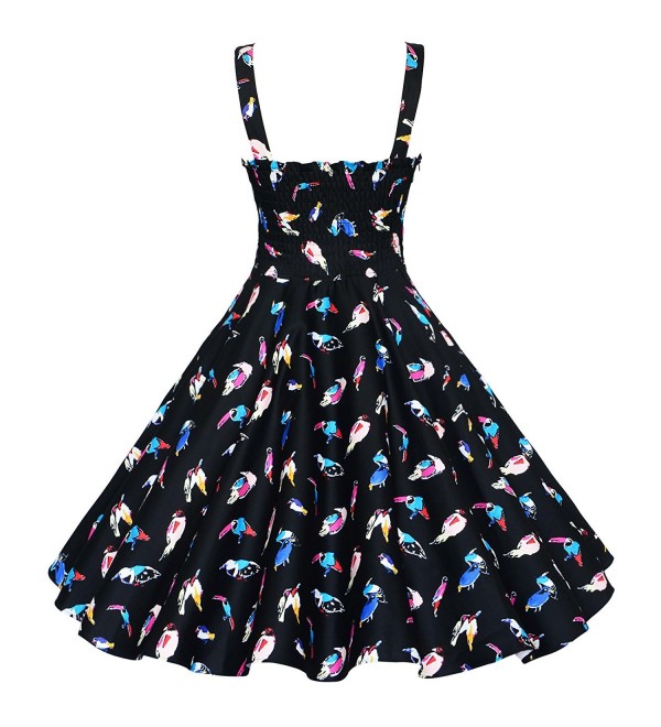 Women's 1950s Vintage Rockabilly Full Circle Dress - Black With Bird ...