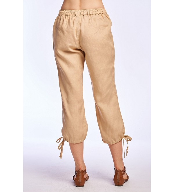 Women's Casual 100% linen capri pants with drawstring and adjustable ...