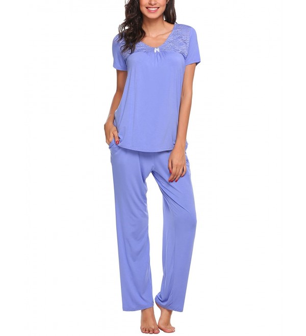 Women's Pajamas Short Sleeve PJ Set With Pants V-Neck Sleepwear S-XXL ...
