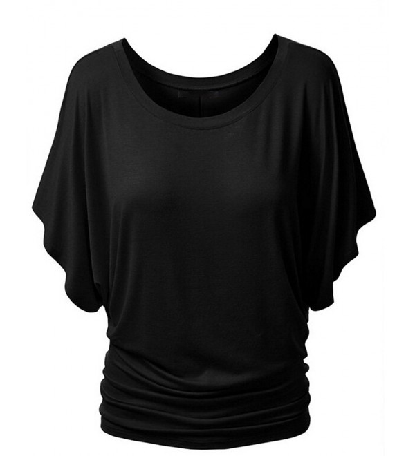 Womens Solid Soft Short Sleeve Drape Dolman Top T Shirts Side Shirring ...
