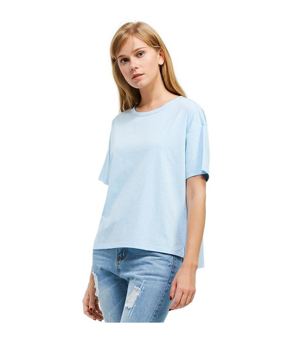 Women Crew Neck Short Sleeve T Shirt- Side Split- Low High- Loose Fit ...