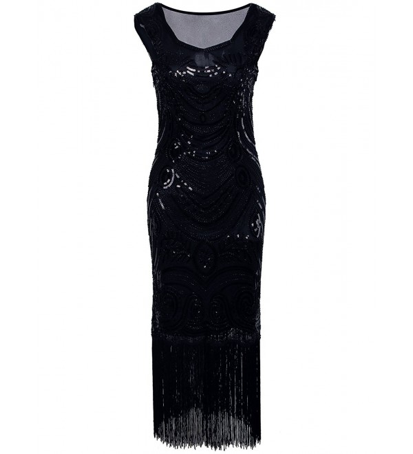 Long Prom 1920s Vintage Fringe Sequin Art Nouveau Deco Flapper Dress ...
