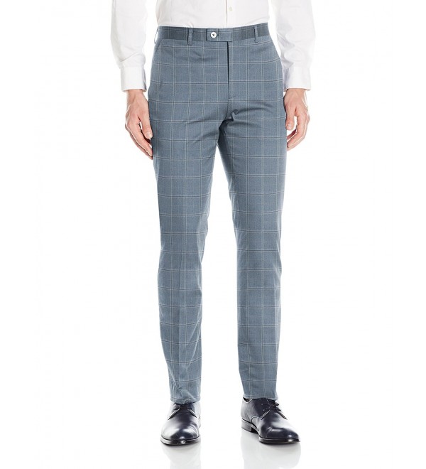 Men's Flat Front Slim Fit Hemmed Windowpane Suit Separate Pant - Blue ...